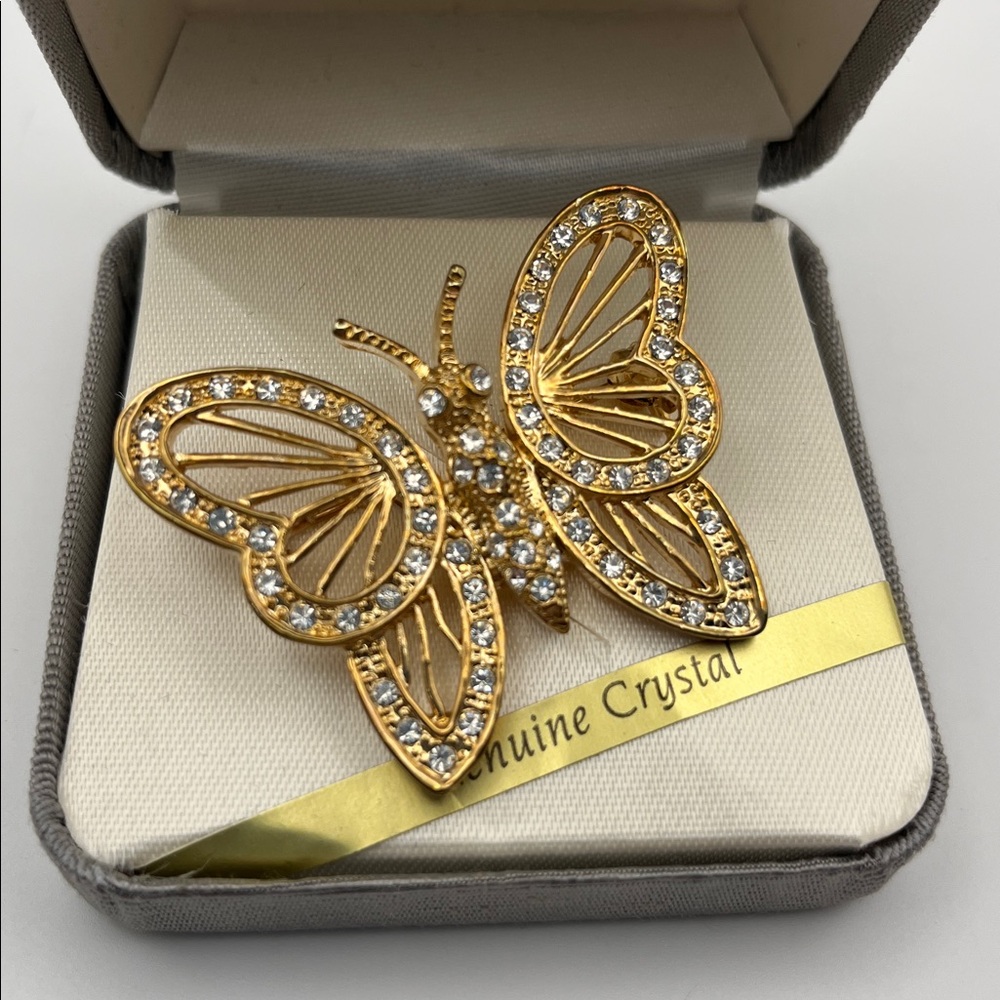 Lord & Taylor Gold Butterfly Brooch with Crystals